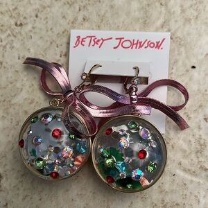 Betsey Johnson Lucite Rhinestone Dangle Christmas bulb Earrings NEW